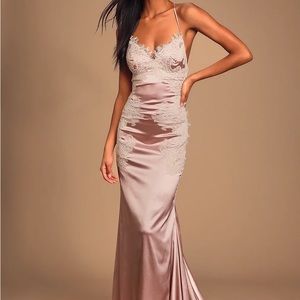 Lulus Pink Satin Lace Trim Dress